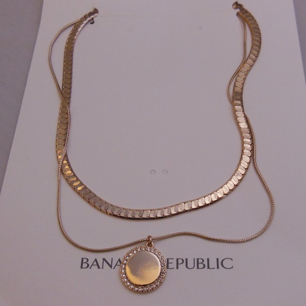 Double Layer Pavé Coin Necklace Banana Republic Brand New
